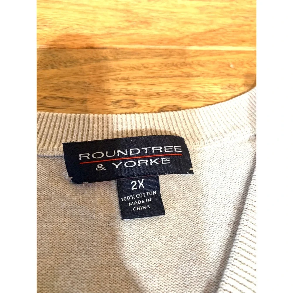 Roundtree & Yorke Mens 2X Cream Argyle Knit Sleeveless Sweater Vest CozyUp‎